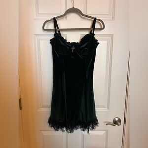 Dolls Kill Emerald Velvet Mini Dress with Black Lace